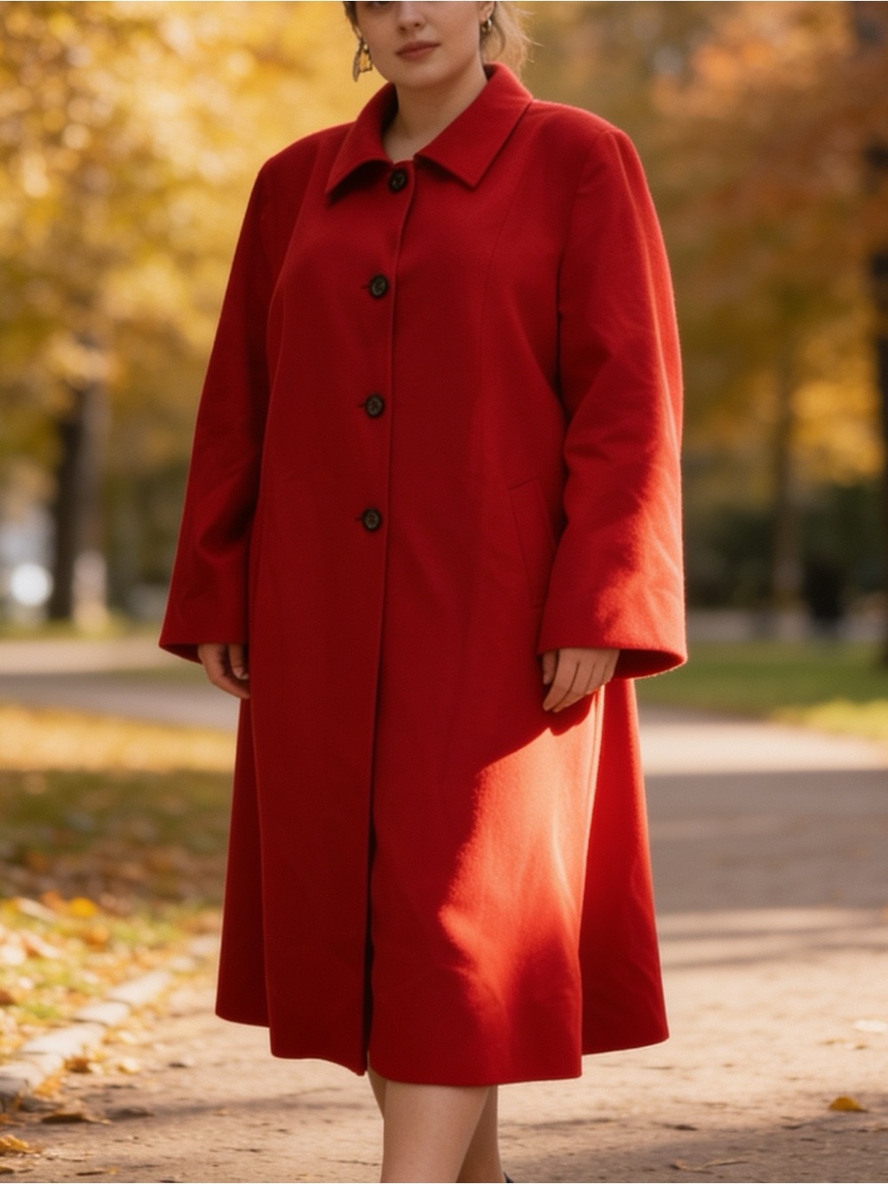 Harve Benard Women’s Red Long Trench Coat Wool & Viscose Jacket Size 26W